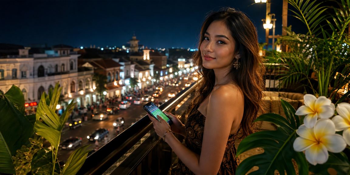 Model VIP dengan ekspresi percaya diri menampilkan bonus eksklusif dari platform