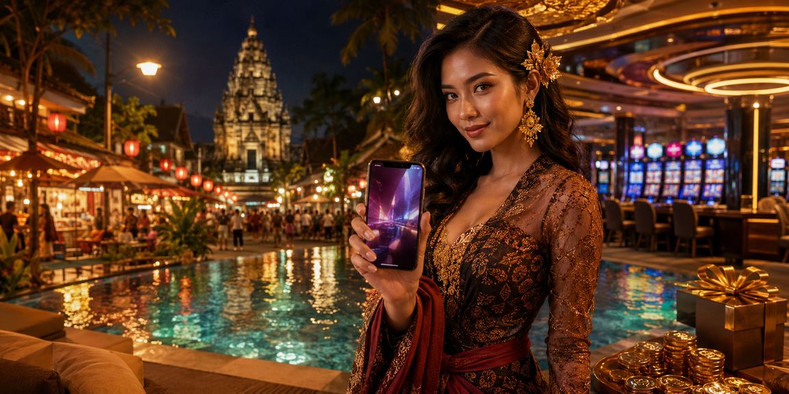 Pemain mengakses platform casino mobile tiger138 di pasar malam yang ramai